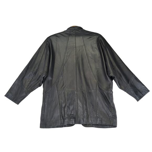 Reed Black Leather Jacket Vintage Made in USA Women's Size Medium Button Front - Picture 2 of 10